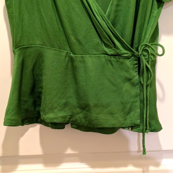 $5 Item! Zara Woman S Green Viscose Wrap Blouse with Draped Sleeves - Picture 4 of 6